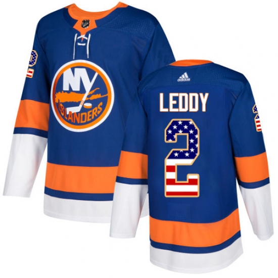 Youth Adidas New York Islanders #2 Nick Leddy Authentic Royal Blue USA Flag Fashion NHL Jersey - Ujersey