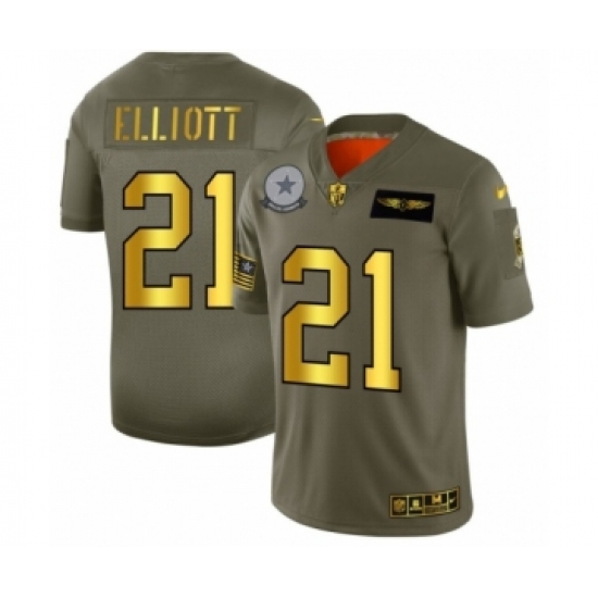 Men's Dallas Cowboys #21 Ezekiel Elliott Limited Olive Gold 2019 Salute to Service Football Jersey - Ujersey