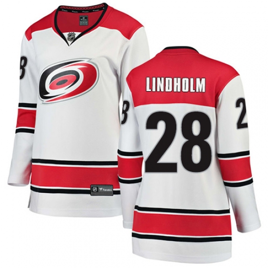 Women's Carolina Hurricanes #28 Elias Lindholm Authentic White Away Fanatics Branded Breakaway NHL Jersey - Ujersey