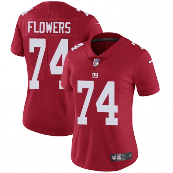 Women's Nike New York Giants #74 Ereck Flowers Red Alternate Vapor Untouchable Limited Player NFL Jersey - Ujersey