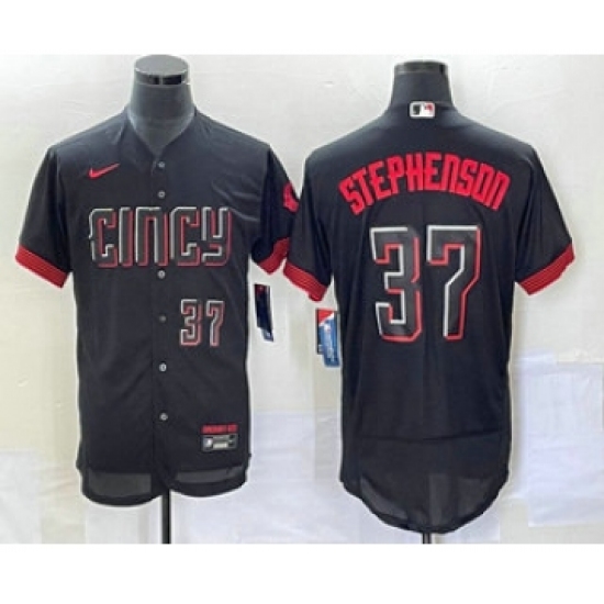 Men's Cincinnati Reds #37 Tyler Stephenson Number Black 2023 City Connect Flex Base Stitched Jersey - Ujersey