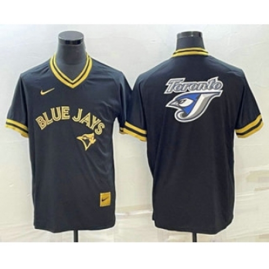 Men's Toronto Blue Jays Big Logo Black Gold Nike Cooperstown Legend V Neck Jersey - Ujersey