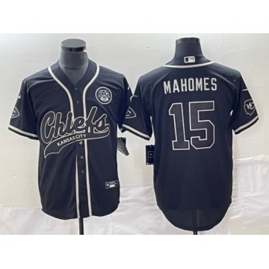 Men's Nike Kansas City Chiefs #15 Patrick Mahomes Black Cool Base Stitched Baseball Jersey - Ujersey