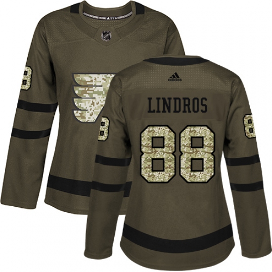 Women's Adidas Philadelphia Flyers #88 Eric Lindros Authentic Green Salute to Service NHL Jersey - Ujersey