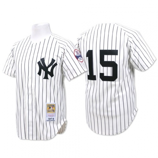 Men's Mitchell and Ness New York Yankees #15 Thurman Munson Authentic White Throwback MLB Jersey - Ujersey