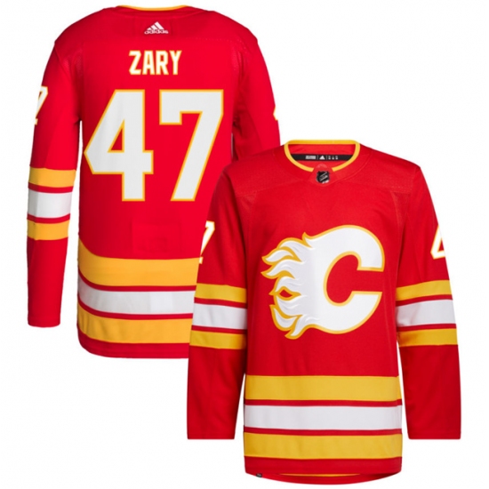 Men's Calgary Flames #47 Connor Zary Red Stitched Jersey