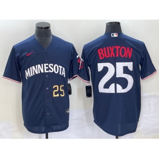 Men's Minnesota Twins #25 Byron Buxton Number 2023 Navy Blue Cool Base Stitched Jersey - Ujersey