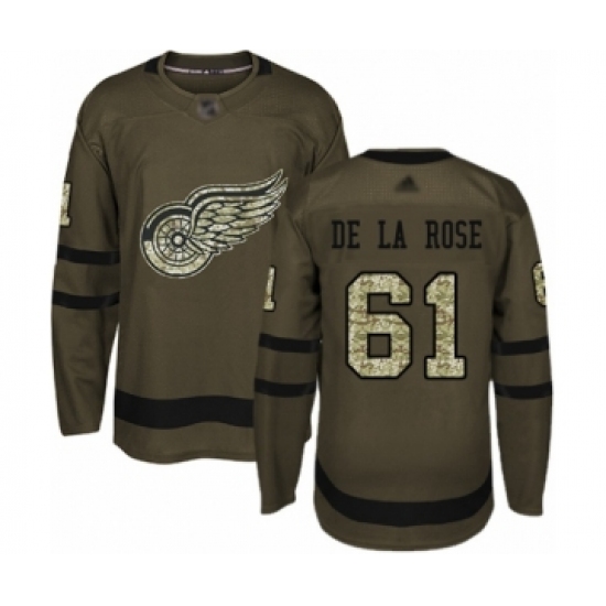 Youth Detroit Red Wings #61 Jacob de la Rose Authentic Green Salute to Service Hockey Jersey - Ujersey