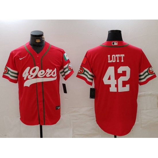 Men's San Francisco 49ers #42 Ronnie Lott Red Mexico Cool Base Stitched Baseball Jersey - Ujersey