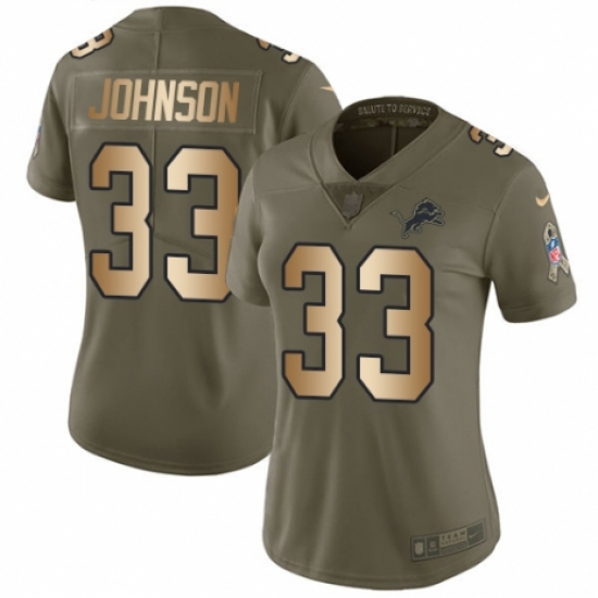 Women's Nike Detroit Lions #33 Kerryon Johnson Limited Olive/Gold Salute to Service NFL Jersey - Ujersey