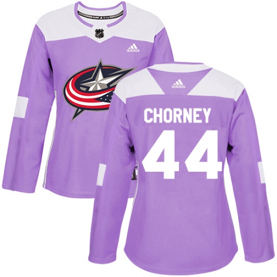 Women's Adidas Columbus Blue Jackets #44 Taylor Chorney Authentic Purple Fights Cancer Practice NHL Jersey - Ujersey