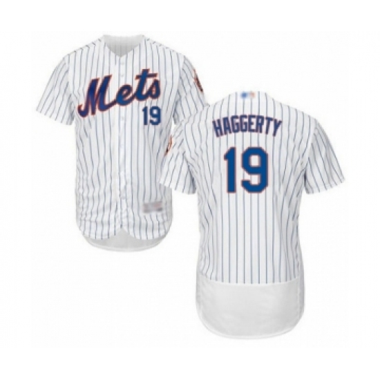 Men's New York Mets #19 Sam Haggerty White Home Flex Base Authentic Collection Baseball Player Jersey