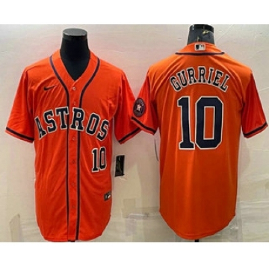 Men's Houston Astros #10 Yuli Gurriel Number Orange With Patch Stitched MLB Cool Base Nike Jersey - Ujersey