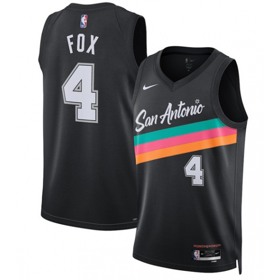 Men's San Antonio Spurs #4 De'Aaron Fox Black 2025-26 City Edition Swingman Stitched Basketball Jersey - Ujersey