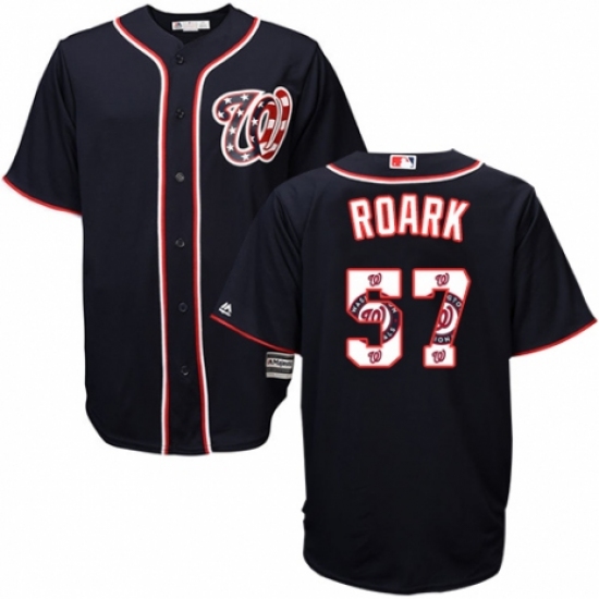 Men's Majestic Washington Nationals #57 Tanner Roark Authentic Navy Blue Team Logo Fashion Cool Base MLB Jersey - Ujersey