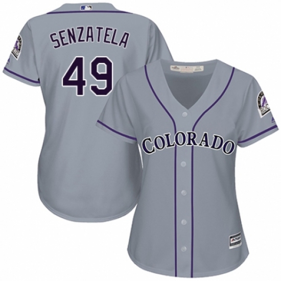 Women's Majestic Colorado Rockies #49 Antonio Senzatela Replica Grey Road Cool Base MLB Jersey - Ujersey