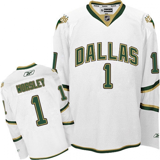 Men's Reebok Dallas Stars #1 Gump Worsley Authentic White Third NHL Jersey - Ujersey