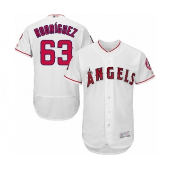 Men's Los Angeles Angels of Anaheim #63 Jose Rodriguez White Home Flex Base Authentic Collection Baseball Player Jersey