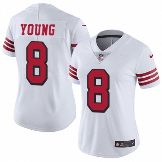Women's Nike San Francisco 49ers #8 Steve Young Limited White Rush Vapor Untouchable NFL Jersey - Ujersey