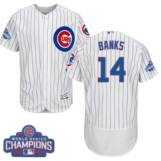 Men's Majestic Chicago Cubs #14 Ernie Banks White 2016 World Series Champions Flexbase Authentic Collection MLB Jersey