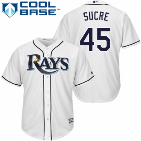 Youth Majestic Tampa Bay Rays #45 Jesus Sucre Authentic White Home Cool Base MLB Jersey - Ujersey
