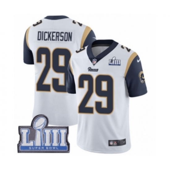 Men's Nike Los Angeles Rams #29 Eric Dickerson White Vapor Untouchable Limited Player Super Bowl LIII Bound NFL JerseyJersey - Ujersey