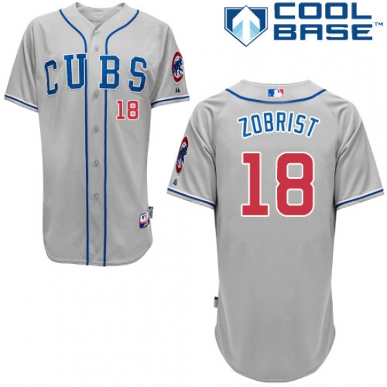 Men's Majestic Chicago Cubs #18 Ben Zobrist Authentic Grey Alternate Road Cool Base MLB Jersey - Ujersey