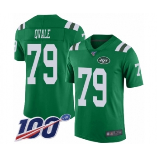 Men's New York Jets #79 Brent Qvale Limited Green Rush Vapor Untouchable 100th Season Football Jersey - Ujersey