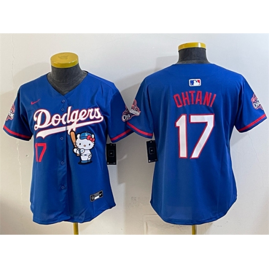 Women's Los Angeles Dodgers #17 Shohei Ohtani Royal Hello Kitty Night 2025 World Series Champions Stitched Baseball Jersey(Run Small) - Ujersey