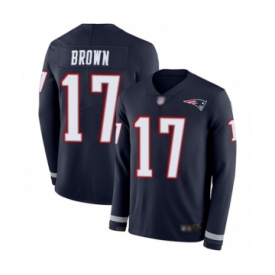 Men's New England Patriots #17 Antonio Brown Limited Navy Blue Therma Long Sleeve Football Jersey - Ujersey