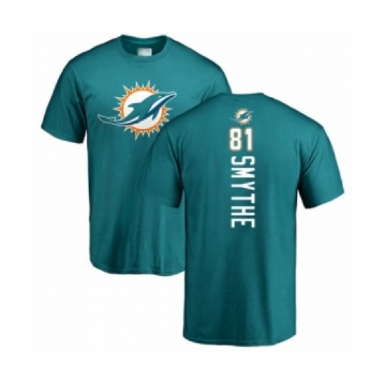 Football Miami Dolphins #81 Durham Smythe Aqua Green Backer T-Shirt - Ujersey