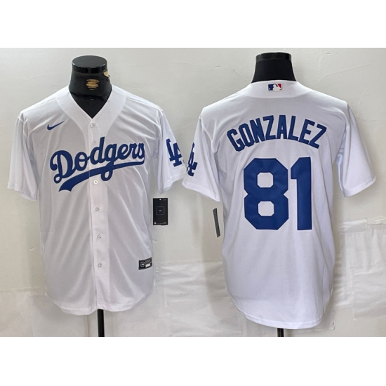 Men's Los Angeles Dodgers #81 Victor Gonzalez White Cool Base Stitched Baseball Jersey - Ujersey