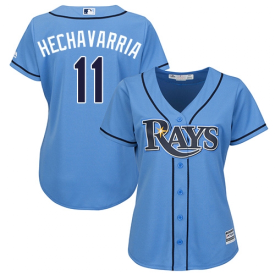 Women's Majestic Tampa Bay Rays #11 Adeiny Hechavarria Authentic Light Blue Alternate 2 Cool Base MLB Jersey - Ujersey