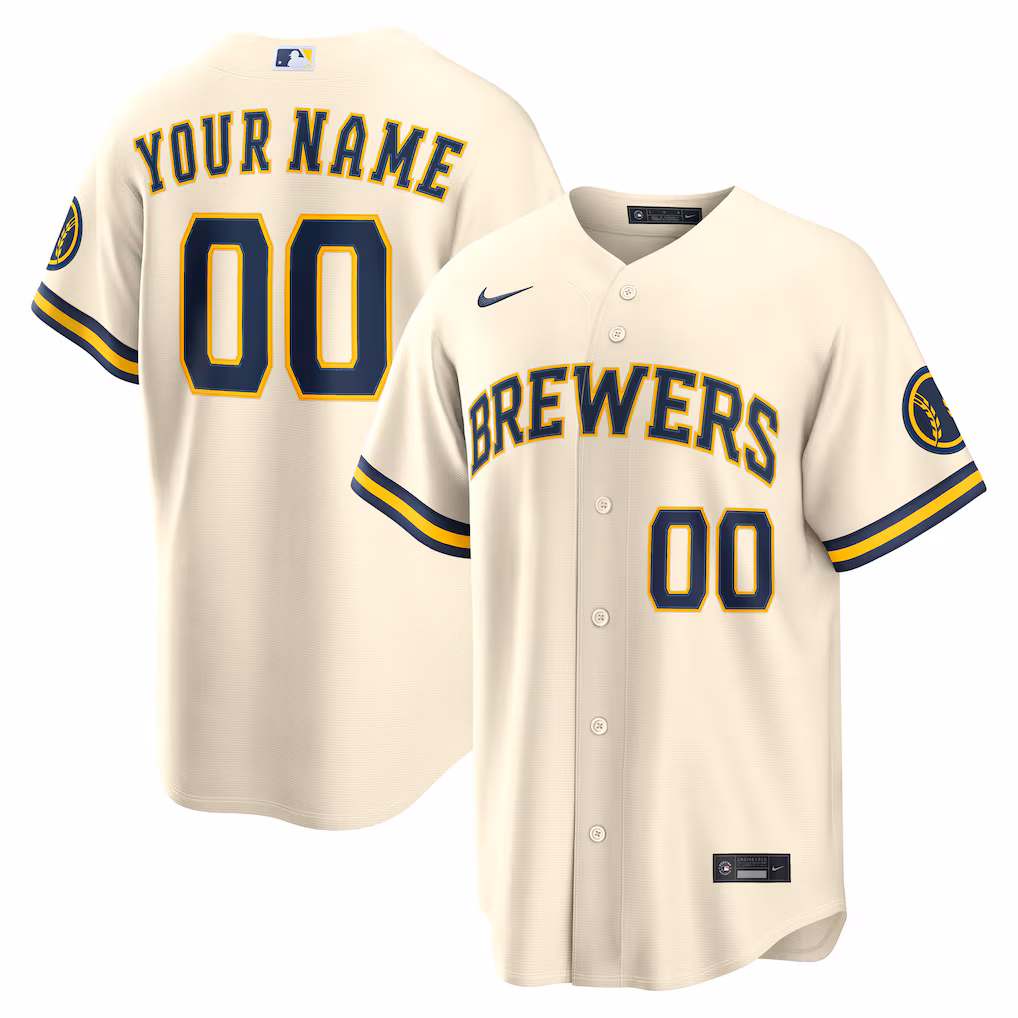 Men's Milwaukee Brewers Nike Cream Home Stadium Custom Jersey - ujerseystore