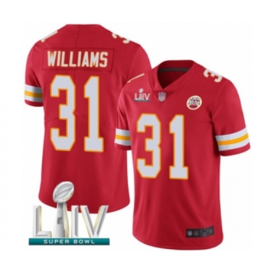 Men's Kansas City Chiefs #31 Darrel Williams Red Team Color Vapor Untouchable Limited Player Super Bowl LIV Bound Football Jersey - Ujersey
