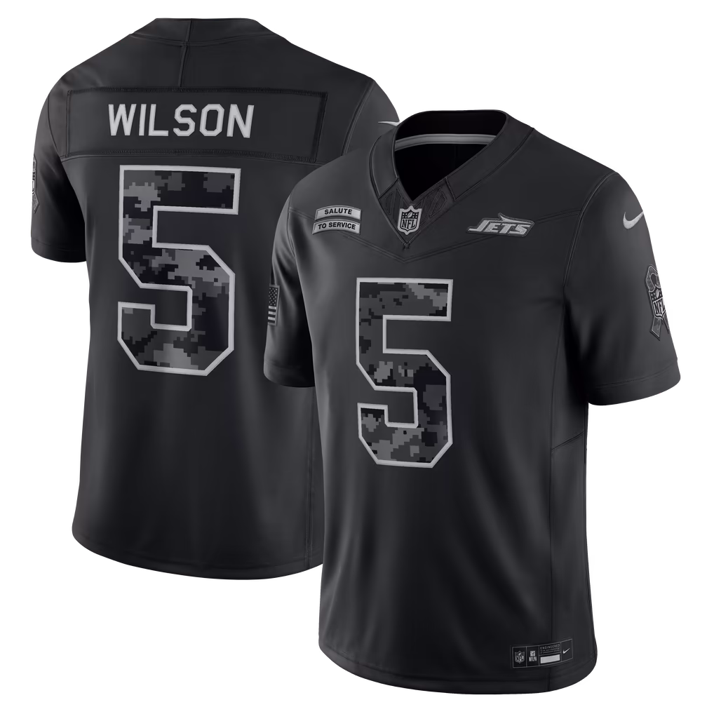 Men's New York Jets Garrett Wilson Nike Black 2026 Salute to Service Stitched Limited Jersey - Ujersey