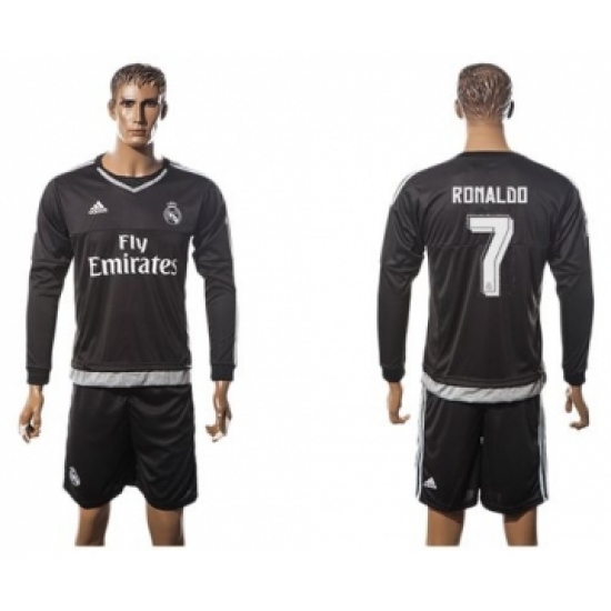 Real Madrid #7 Ronaldo Black Long Sleeves Soccer Club Jersey