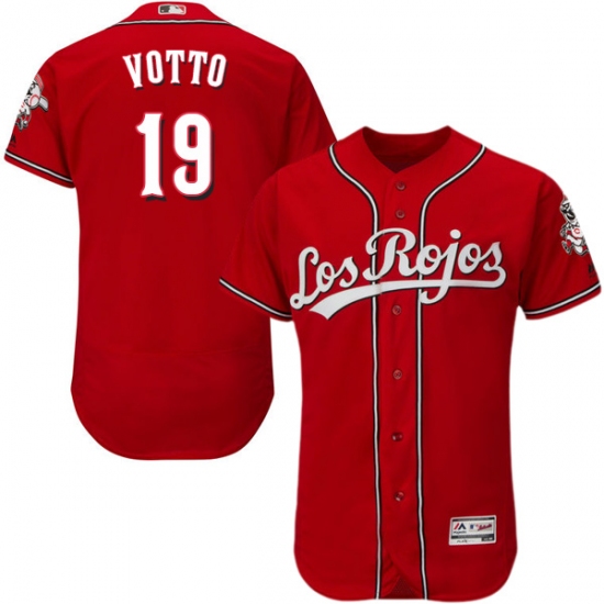 Men's Majestic Cincinnati Reds #19 Joey Votto Red Los Rojos Flexbase Authentic Collection MLB Jersey - Ujersey