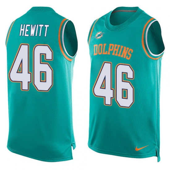 Men's Nike Miami Dolphins #46 Neville Hewitt Limited Aqua Green Player Name & Number Tank Top NFL Jersey - Ujersey