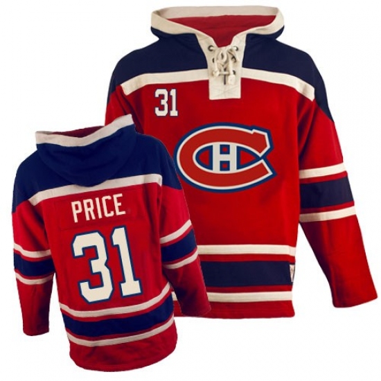 Men's Old Time Hockey Montreal Canadiens #31 Carey Price Premier Red Sawyer Hooded Sweatshirt NHL Jersey - Ujersey
