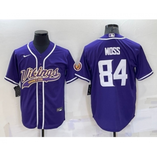 Men's Minnesota Vikings #84 Randy Moss Yellow With Patch Cool Base Stitched Baseball Jersey - Ujersey