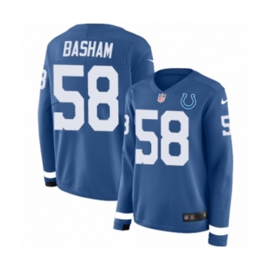 Women's Nike Indianapolis Colts #58 Tarell Basham Limited Blue Therma Long Sleeve NFL Jersey - Ujersey