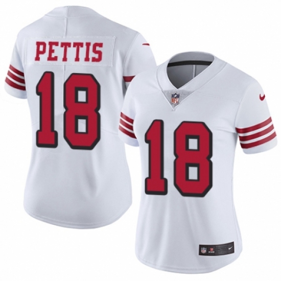 Women's Nike San Francisco 49ers #18 Dante Pettis Limited White Rush Vapor Untouchable NFL Jersey - Ujersey