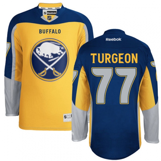Men's Reebok Buffalo Sabres #77 Pierre Turgeon Authentic Gold New Third NHL Jersey - Ujersey