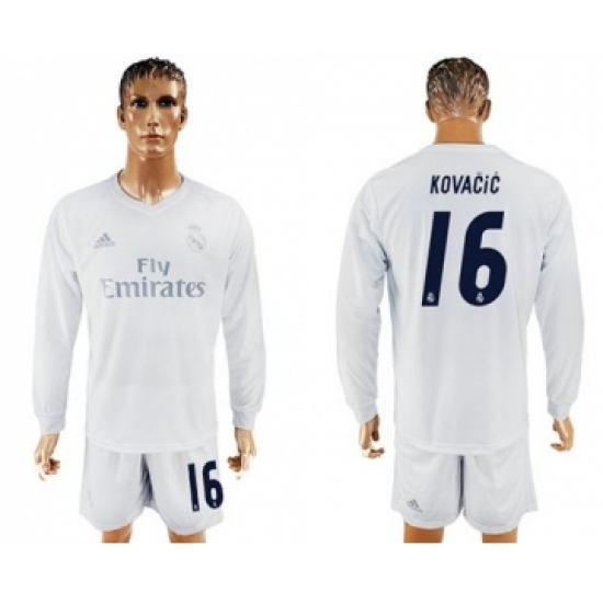 Real Madrid #16 Kovacic Marine Environmental Protection Home Long Sleeves Soccer Club Jersey