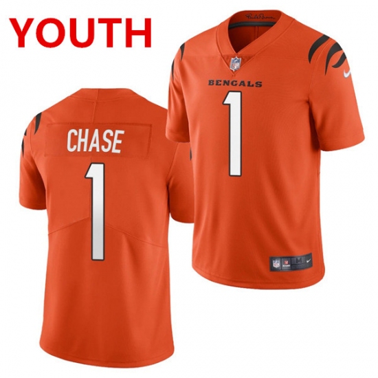 Youth Cincinnati Bengals #1 JaMarr Chase Limited Orange Vapor Jersey - Ujersey