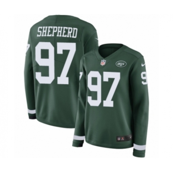 Women's Nike New York Jets #97 Nathan Shepherd Limited Green Therma Long Sleeve NFL Jersey - Ujersey