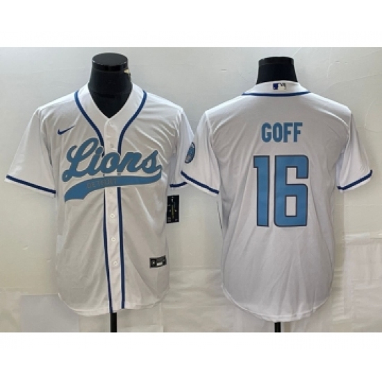 Men's Nike Detroit Lions #16 Jared Goff White Cool Base Stitched Baseball Jersey - Ujersey