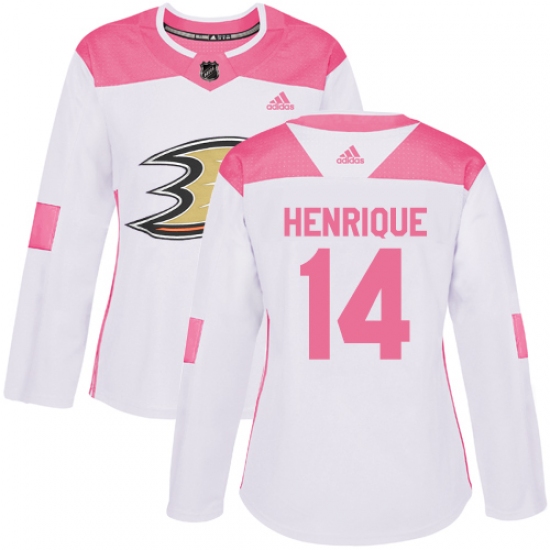 Women's Adidas Anaheim Ducks #14 Adam Henrique Authentic White Pink Fashion NHL Jersey - Ujersey