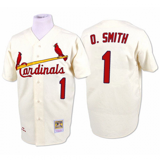 Men's Mitchell and Ness St. Louis Cardinals #1 Ozzie Smith Replica Cream Throwback MLB Jersey - Ujersey